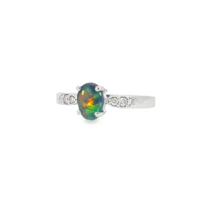 Platinum Black Opal Ring with Pink Diamonds for Women - Silver & Gold Opal Jewelry Elegance