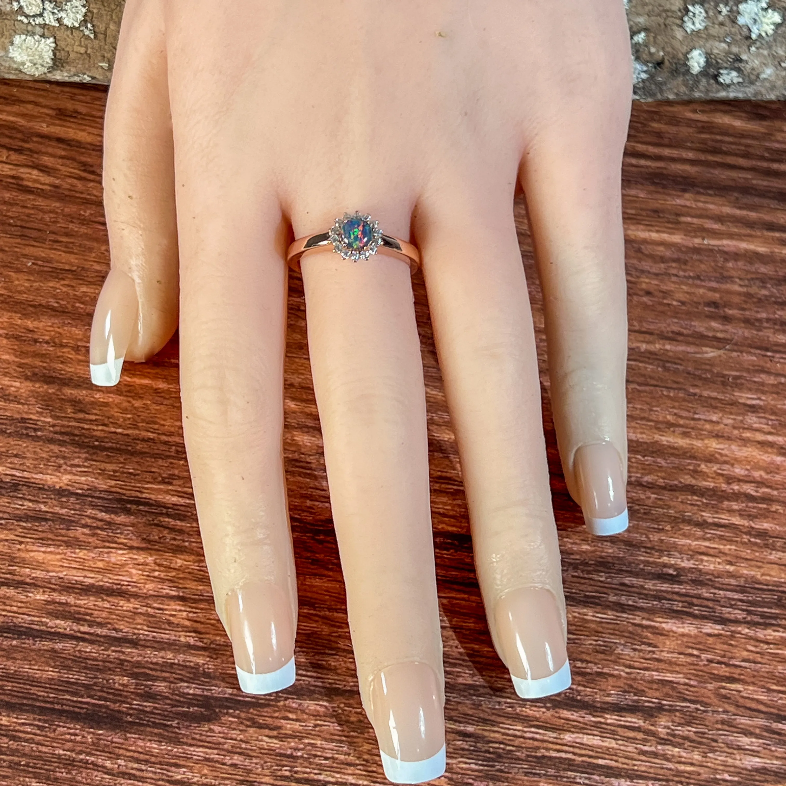 Rose Gold Silver plated cluster round 5mm Opal triplet ring