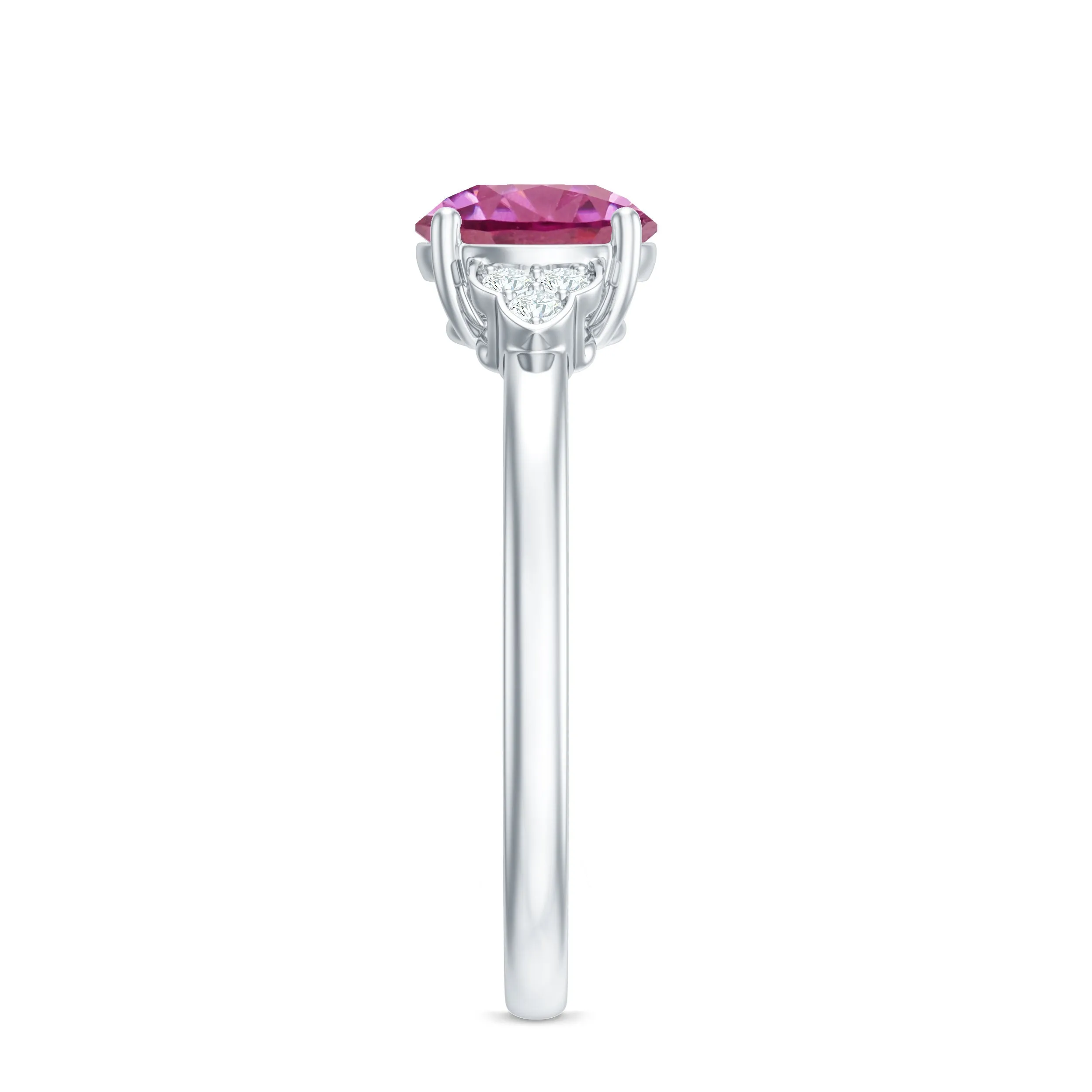 Round Pink Tourmaline Solitaire Engagement Ring with Diamond