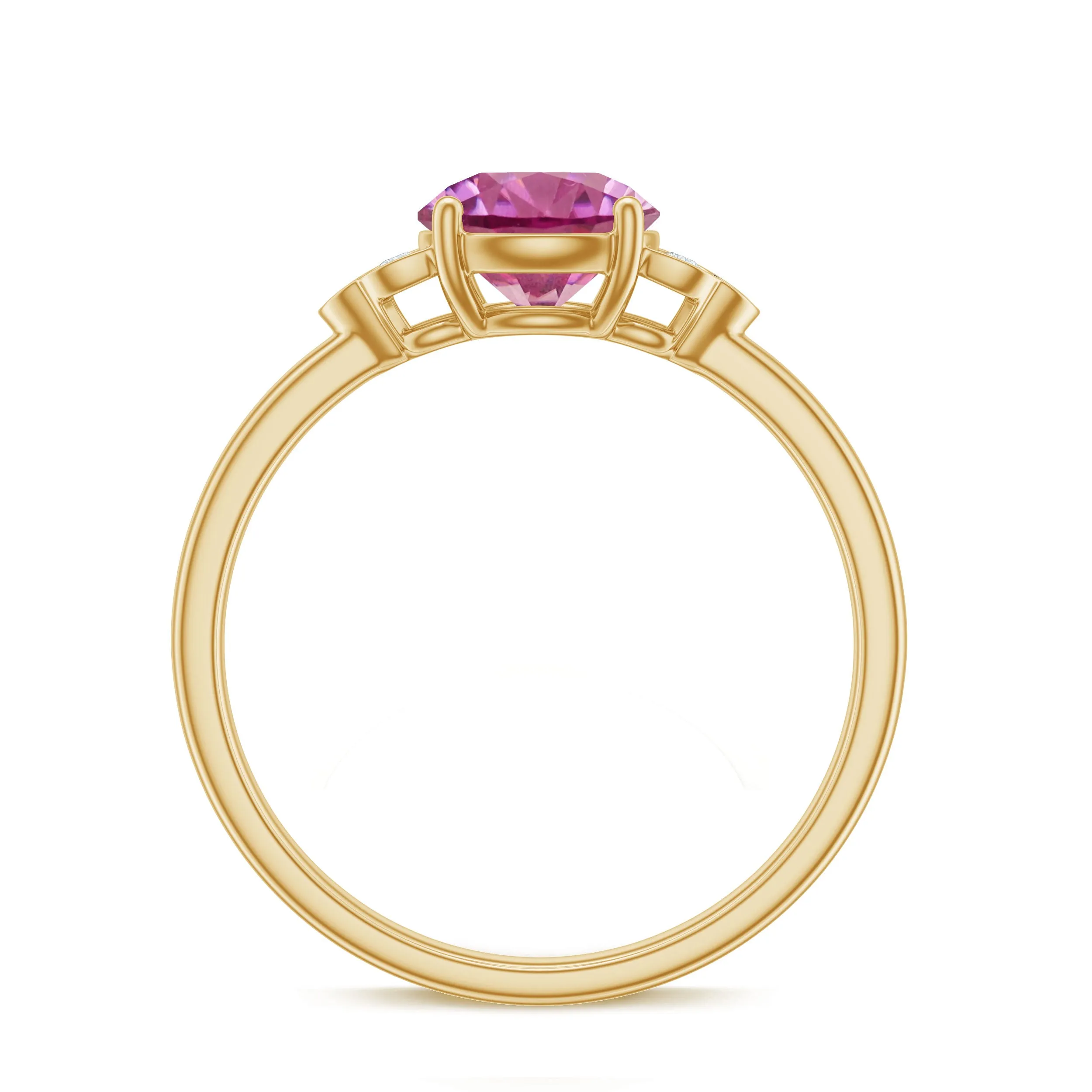 Round Pink Tourmaline Solitaire Engagement Ring with Diamond