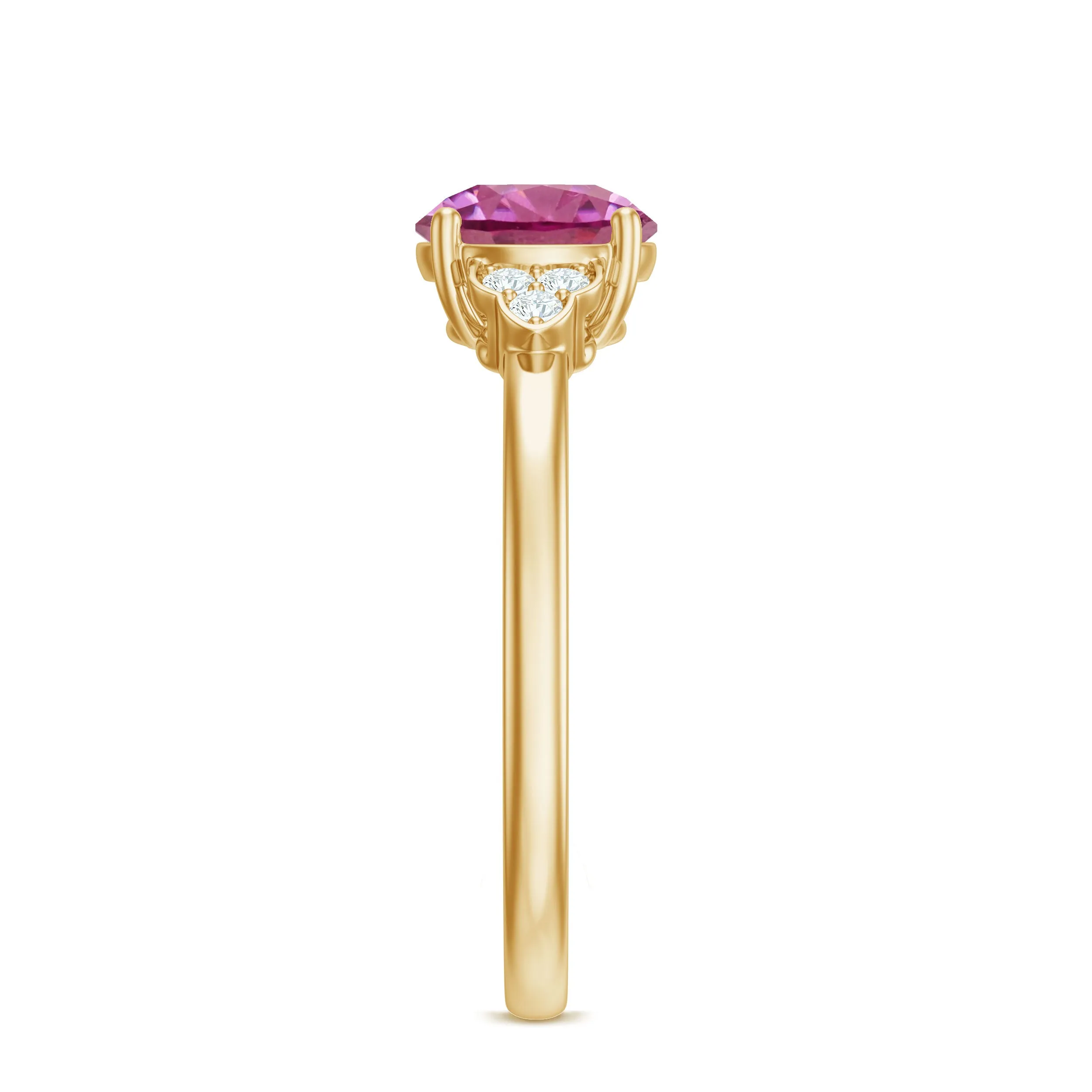 Round Pink Tourmaline Solitaire Engagement Ring with Diamond