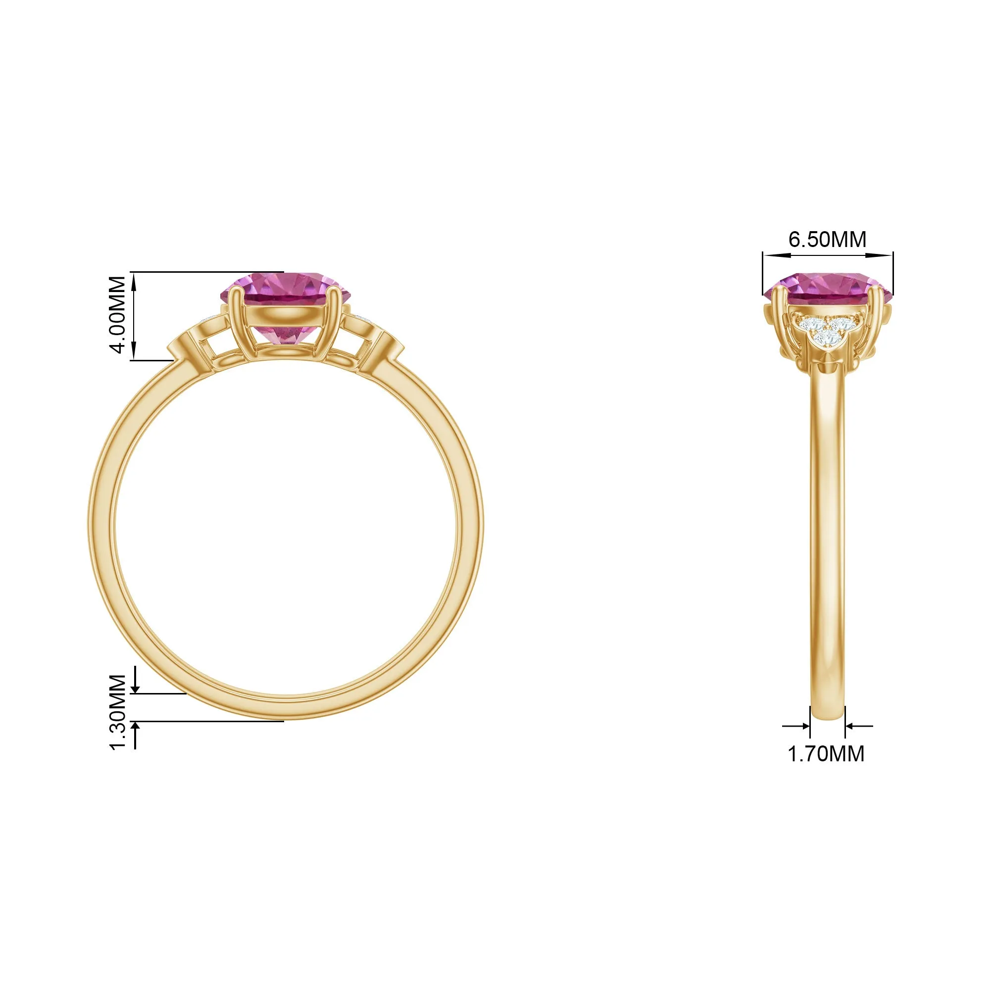 Round Pink Tourmaline Solitaire Engagement Ring with Diamond