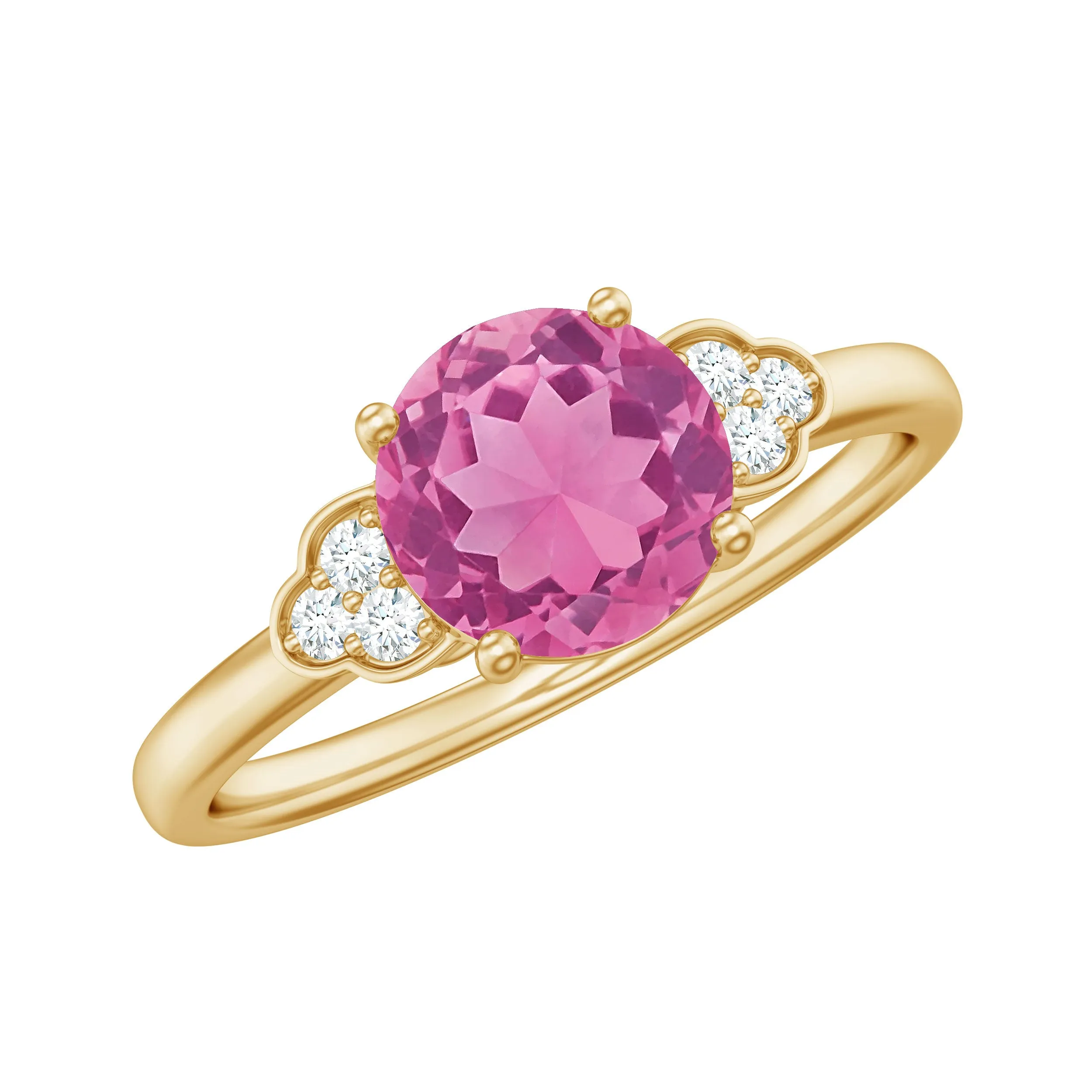 Round Pink Tourmaline Solitaire Engagement Ring with Diamond