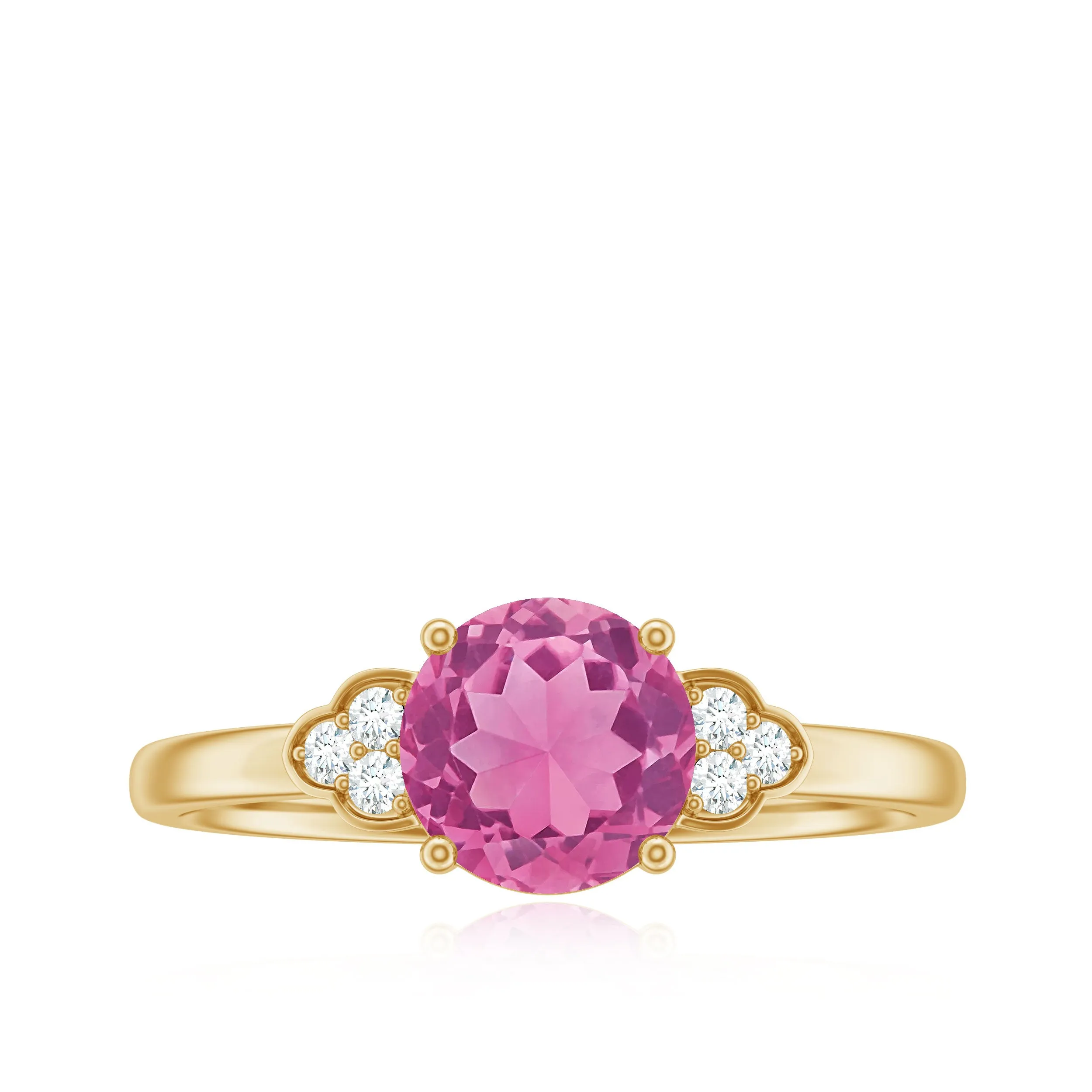 Round Pink Tourmaline Solitaire Engagement Ring with Diamond