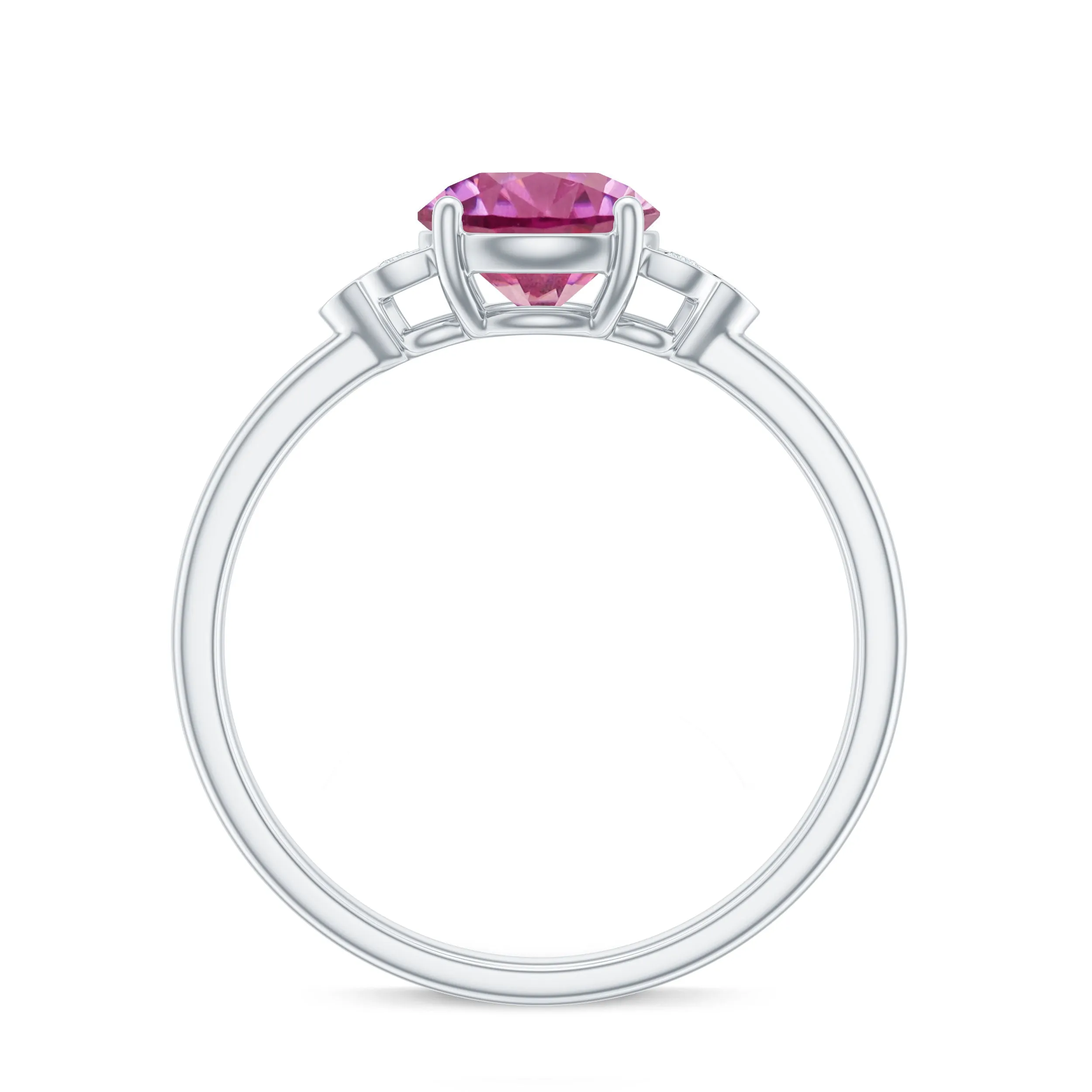 Round Pink Tourmaline Solitaire Engagement Ring with Diamond