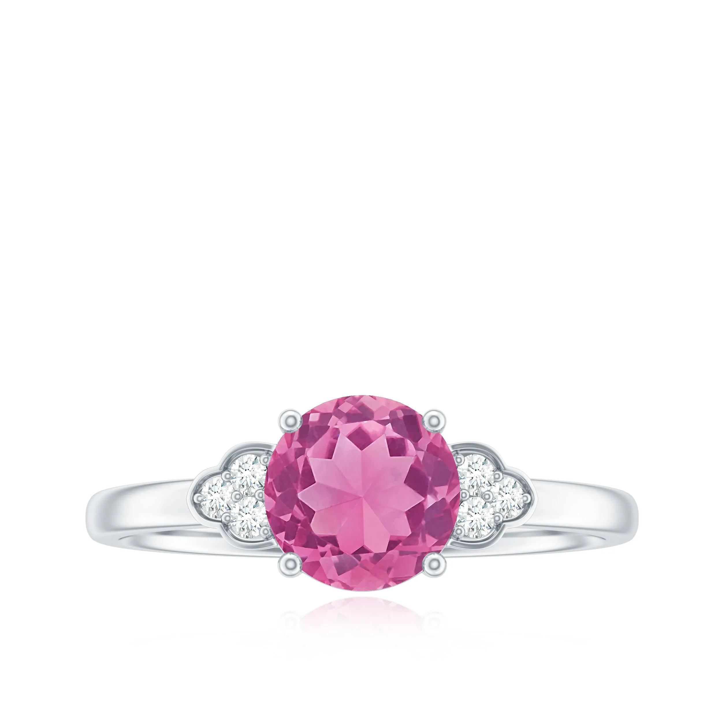 Round Pink Tourmaline Solitaire Engagement Ring with Diamond