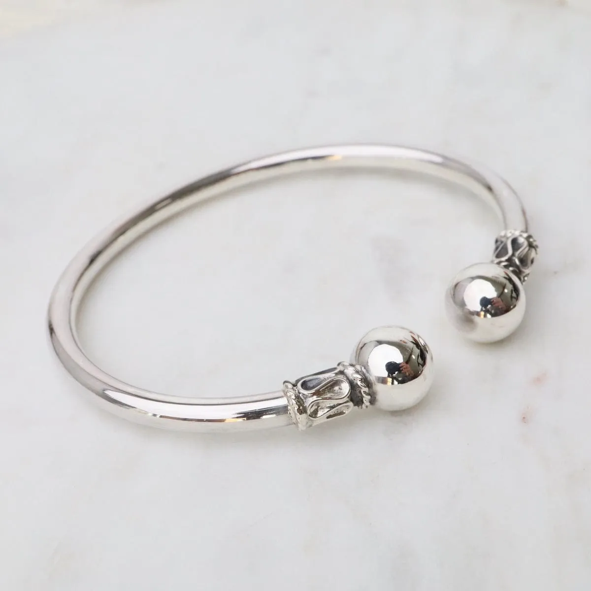 Round Tube with Ball Ends Sterling Silver Cuff
