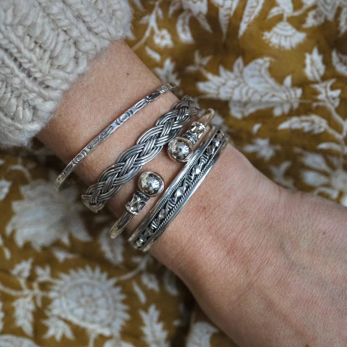 Round Tube with Ball Ends Sterling Silver Cuff