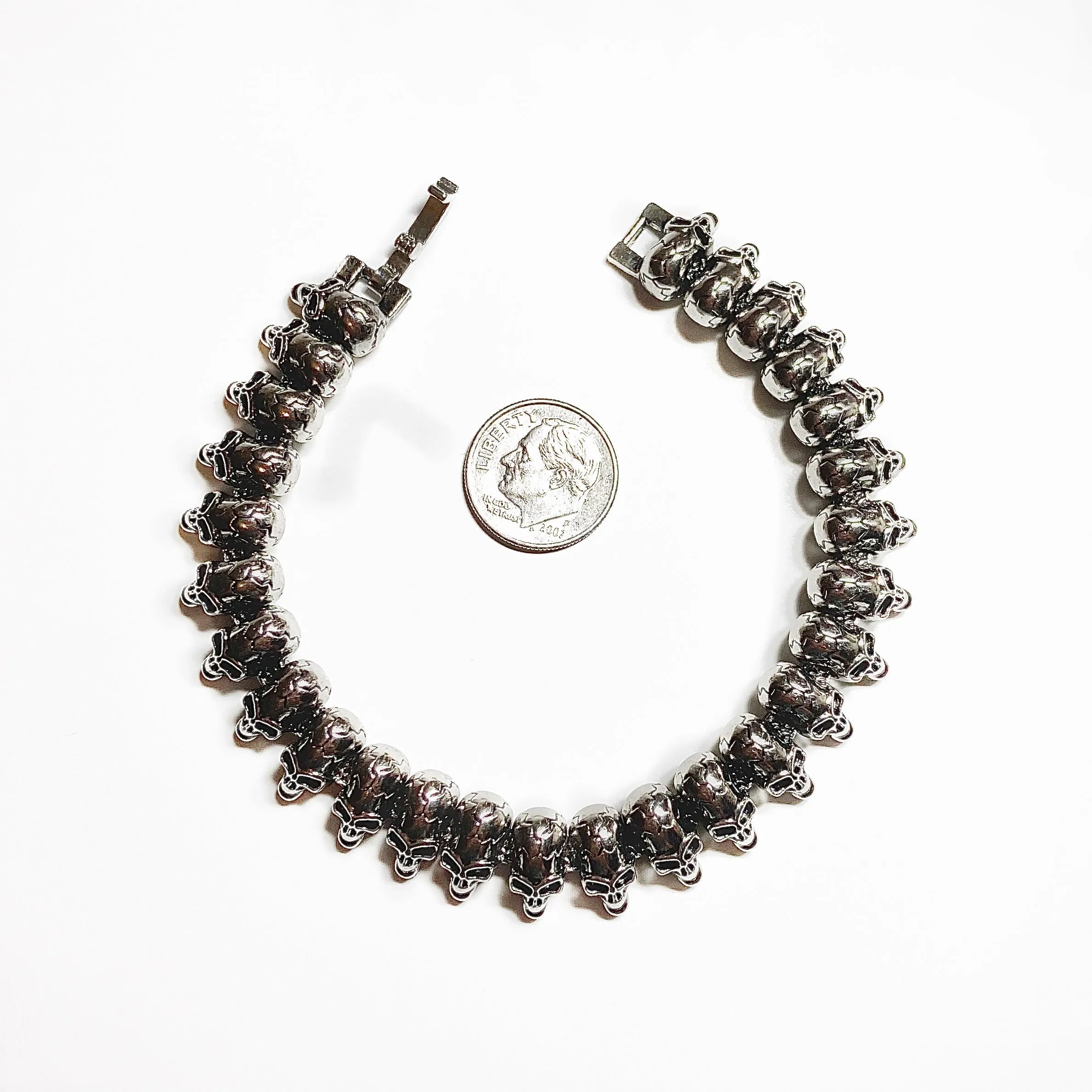 Silver Skull Link Bracelet