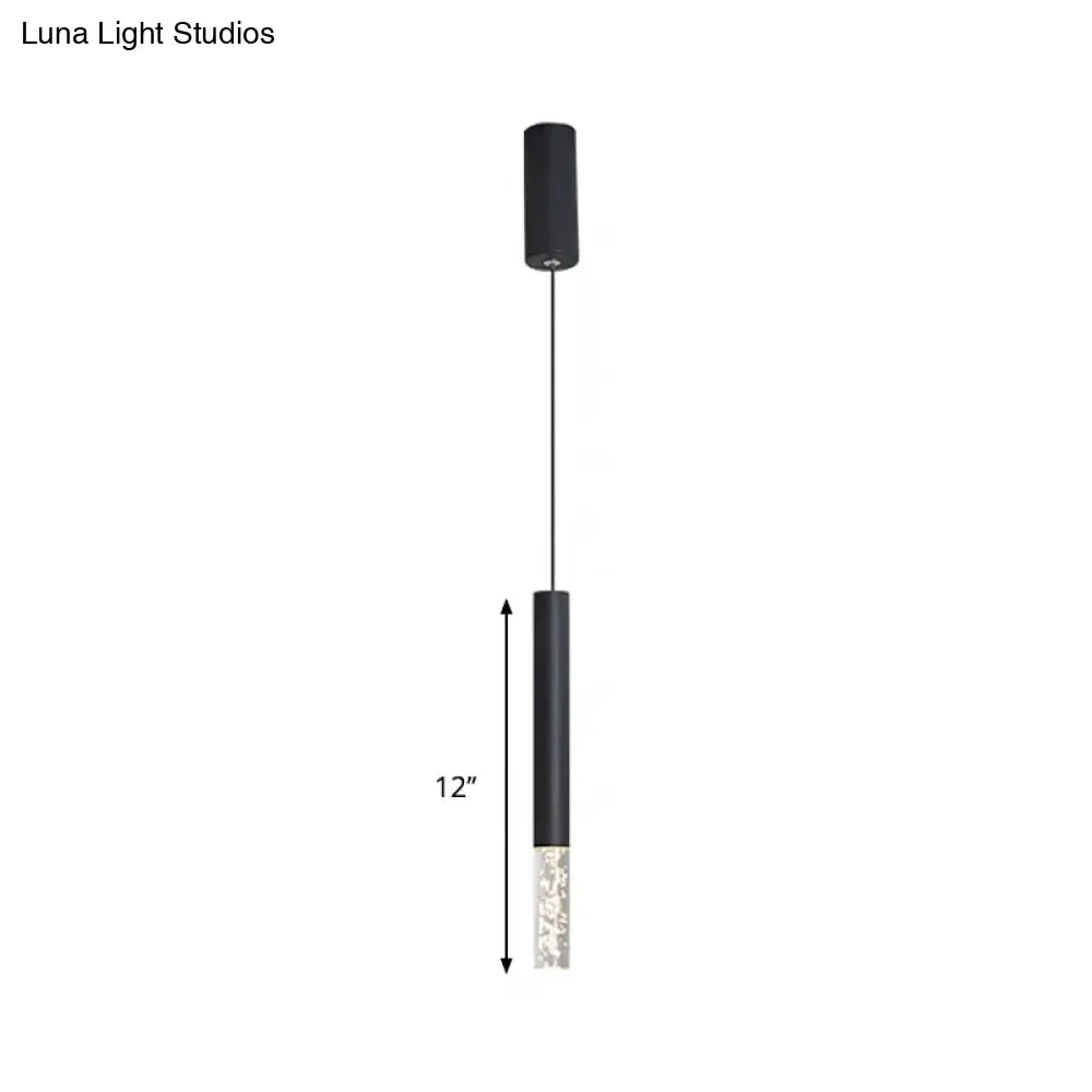 Simple Black Tube Pendant Light with Acrylic LED, Warm/White Light, 3 Size Options
