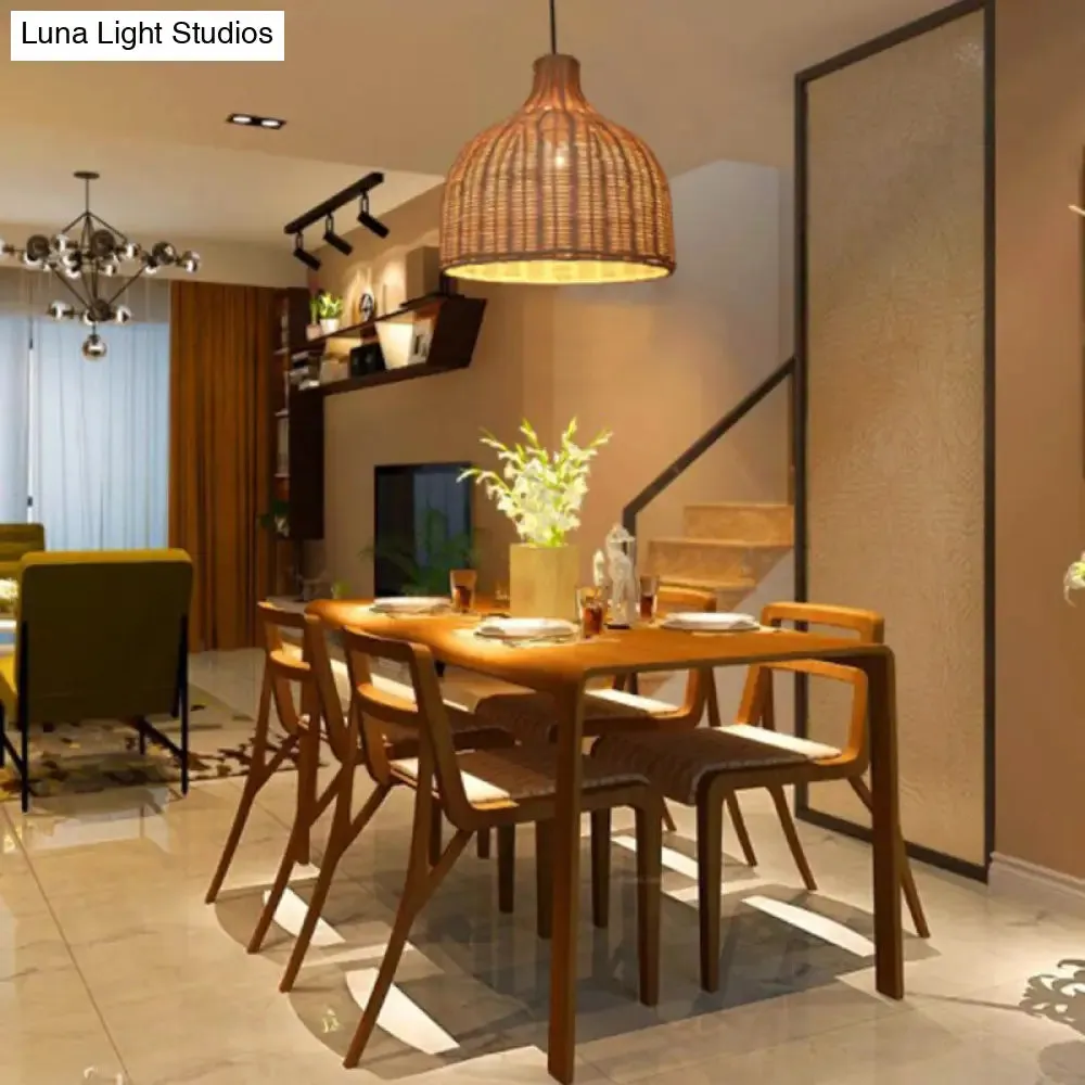 Sleek Rattan Pendant Ceiling Light for Minimalist Restaurant - Basket Suspension Lighting