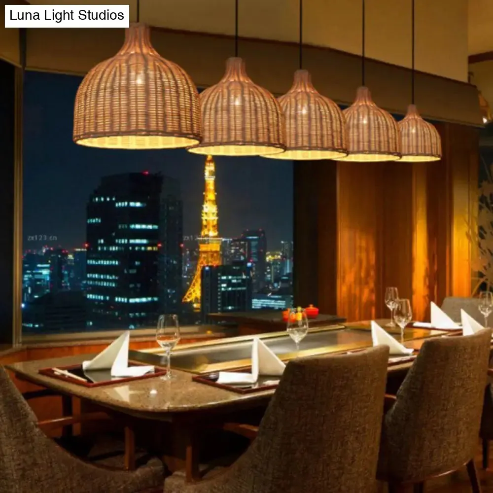 Sleek Rattan Pendant Ceiling Light for Minimalist Restaurant - Basket Suspension Lighting