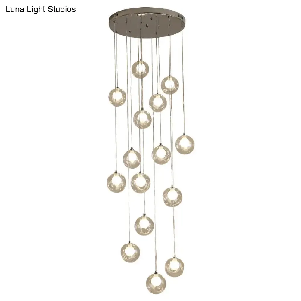 Sleek Spiral Stairs Suspension Light - Minimalist Bubbles Multi Pendant Fixture in Frosted White-Clear Glass