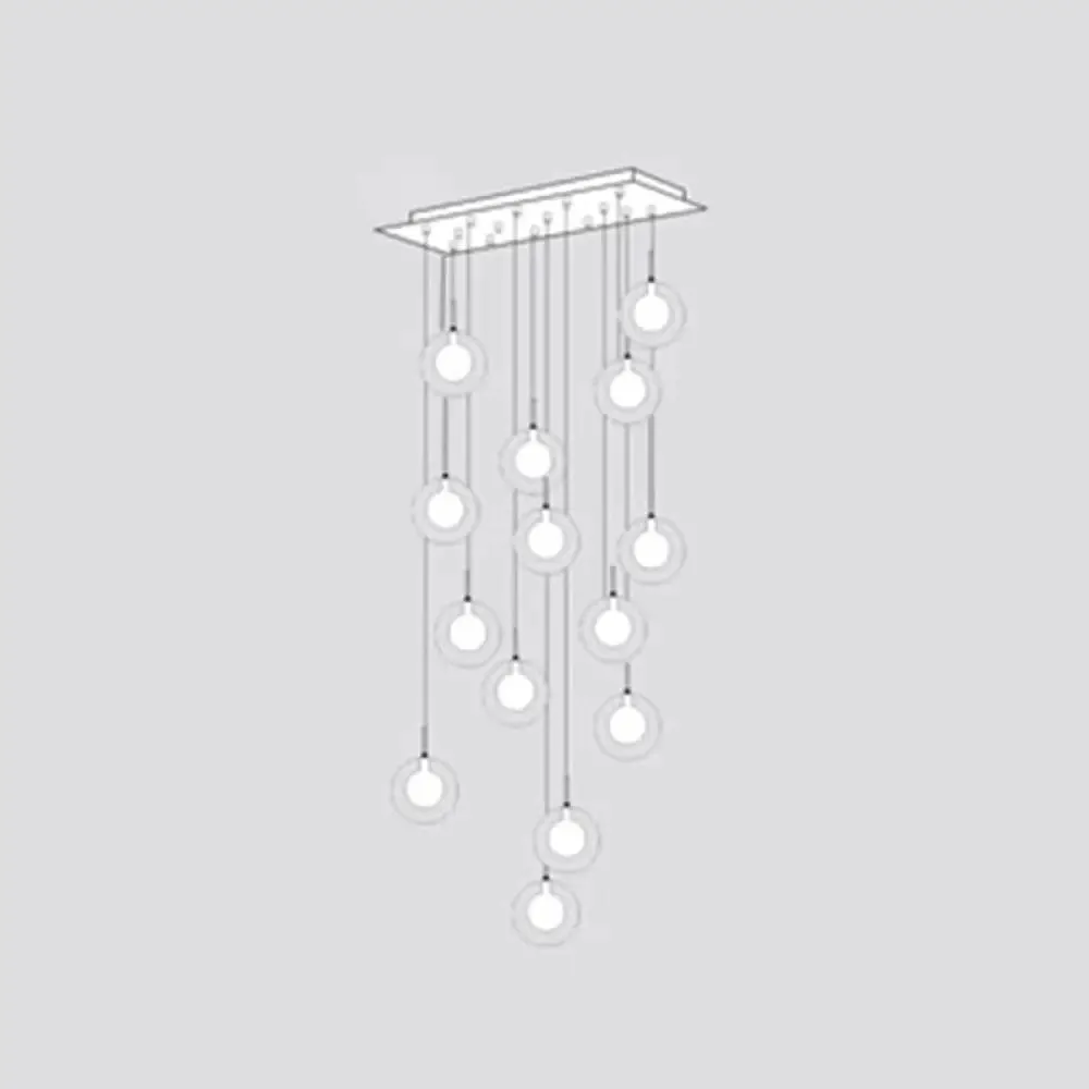 Sleek Spiral Stairs Suspension Light - Minimalist Bubbles Multi Pendant Fixture in Frosted White-Clear Glass