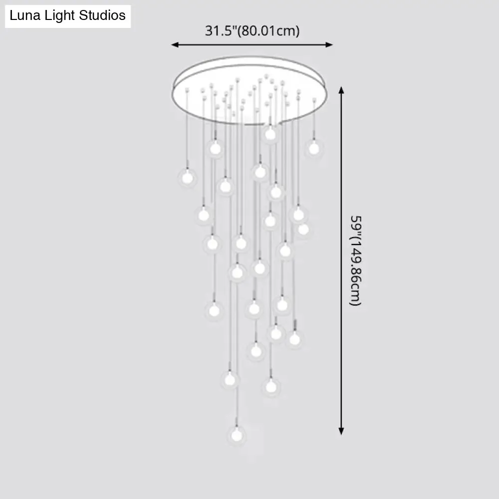 Sleek Spiral Stairs Suspension Light - Minimalist Bubbles Multi Pendant Fixture in Frosted White-Clear Glass