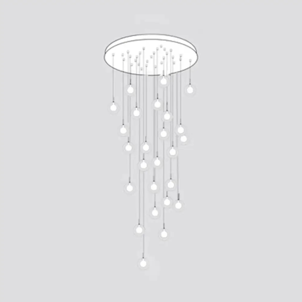 Sleek Spiral Stairs Suspension Light - Minimalist Bubbles Multi Pendant Fixture in Frosted White-Clear Glass