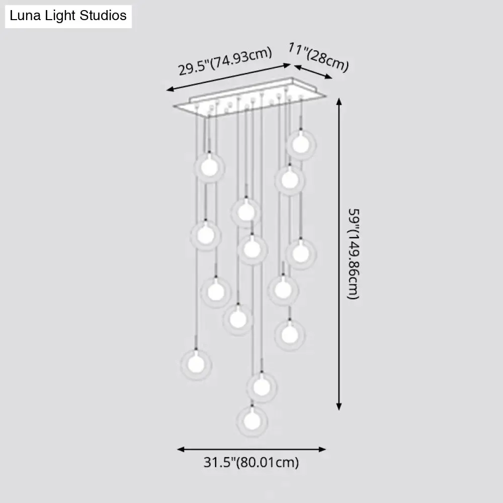 Sleek Spiral Stairs Suspension Light - Minimalist Bubbles Multi Pendant Fixture in Frosted White-Clear Glass