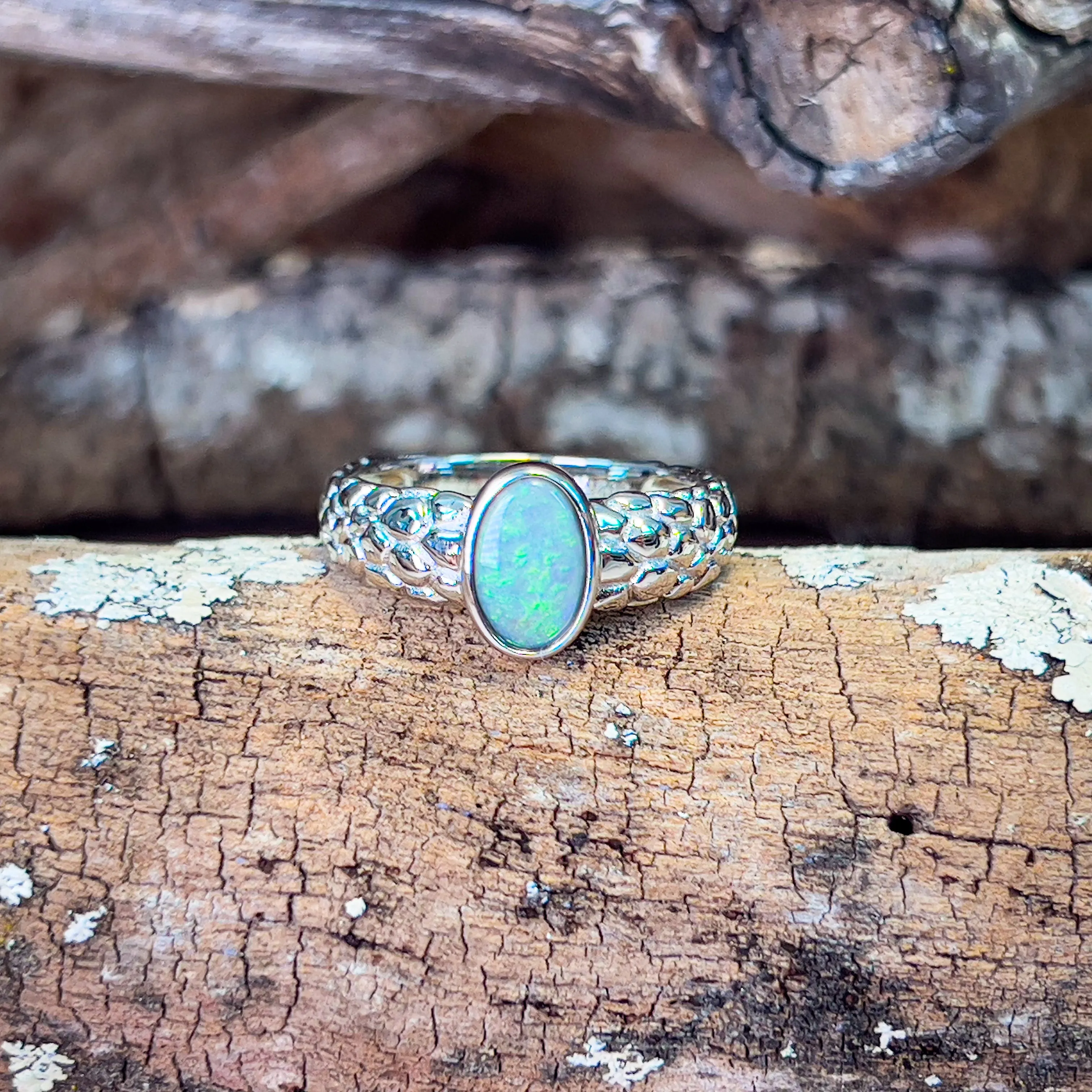 Sterling Silver 0.75ct Black Opal nugget design ring