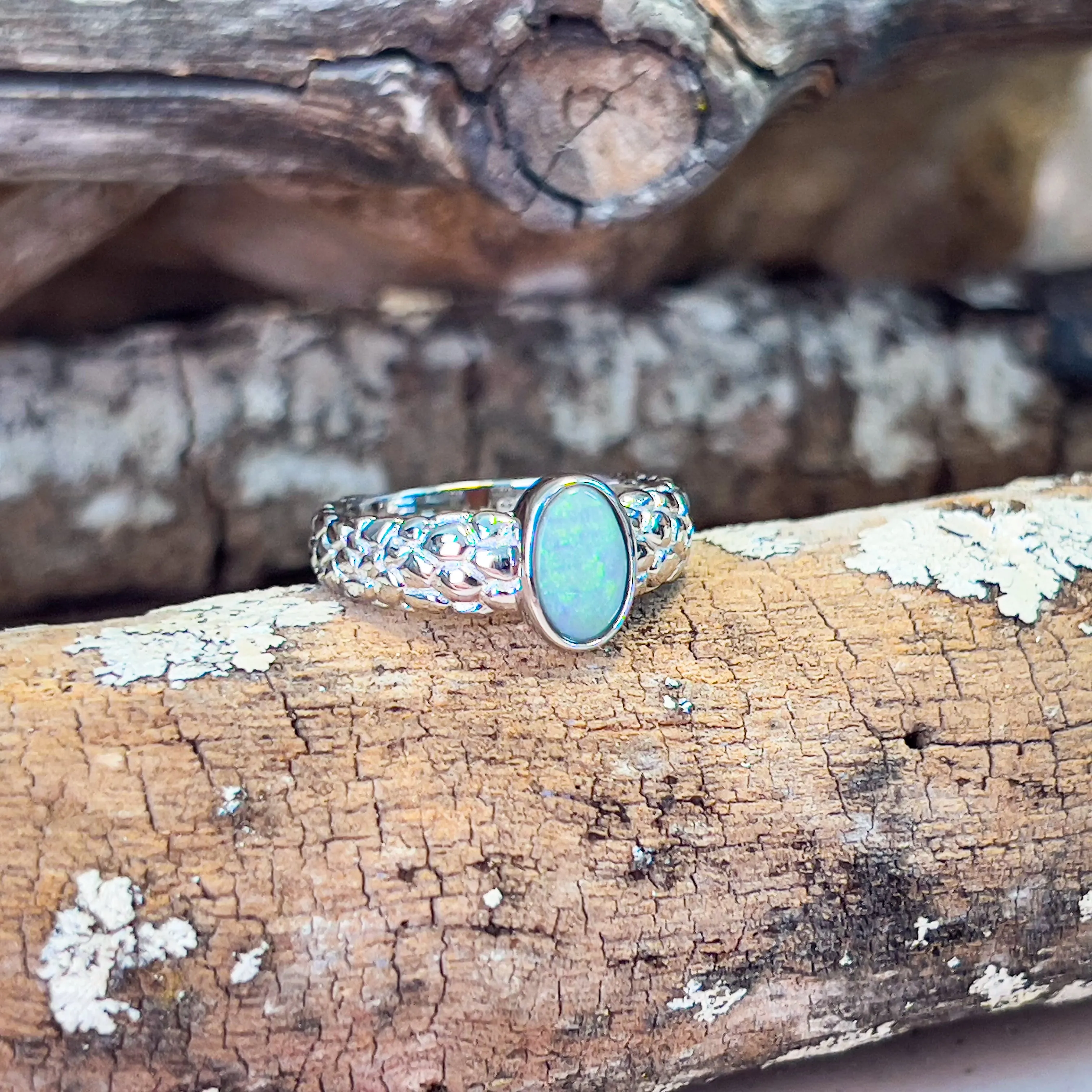 Sterling Silver 0.75ct Black Opal nugget design ring