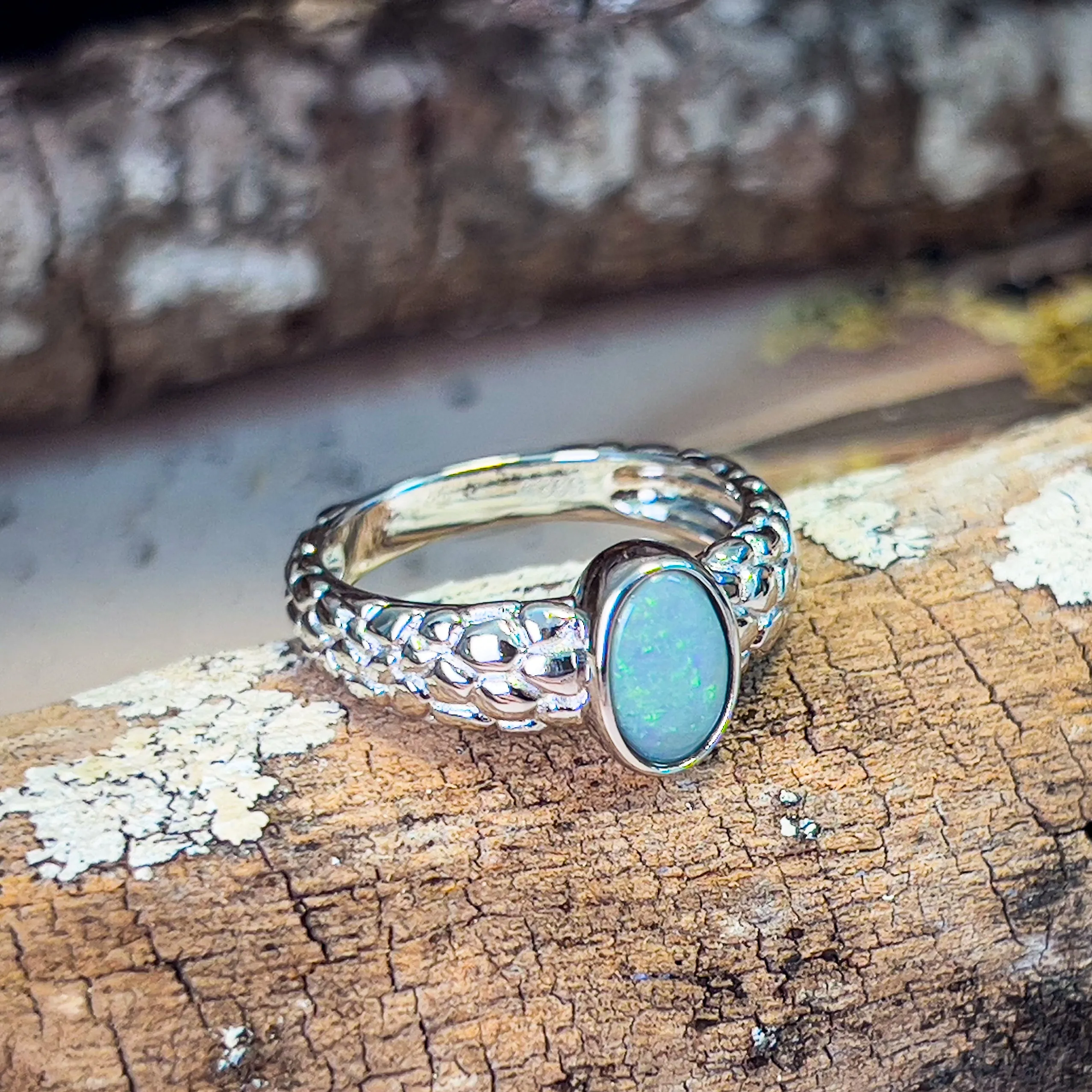 Sterling Silver 0.75ct Black Opal nugget design ring