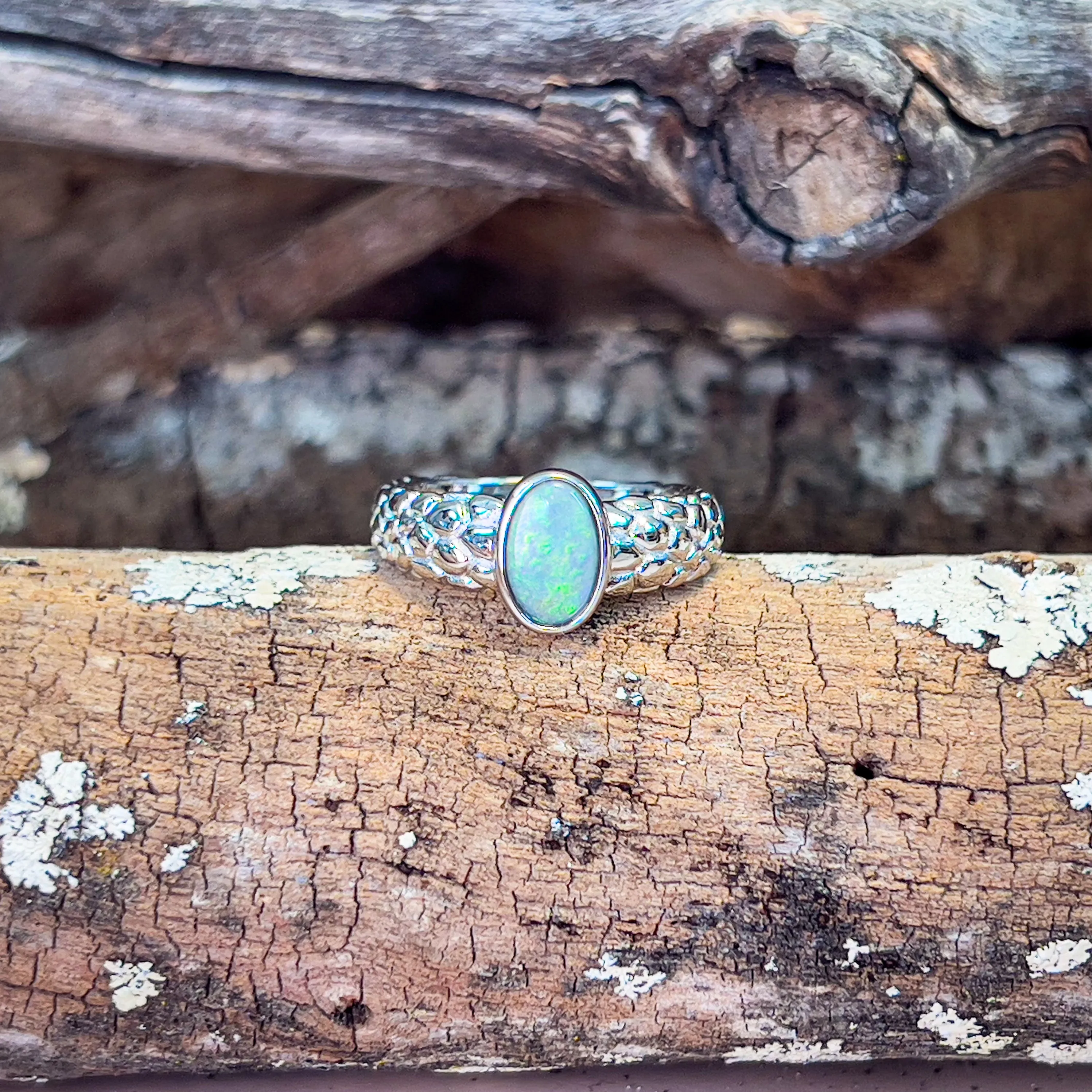 Sterling Silver 0.75ct Black Opal nugget design ring