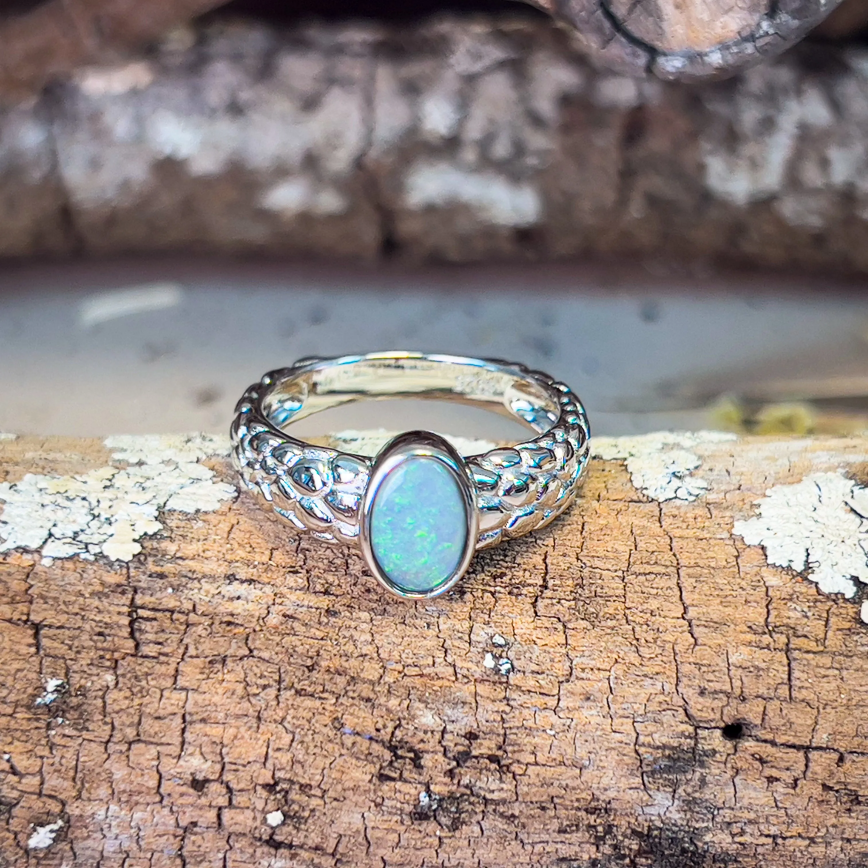 Sterling Silver 0.75ct Black Opal nugget design ring