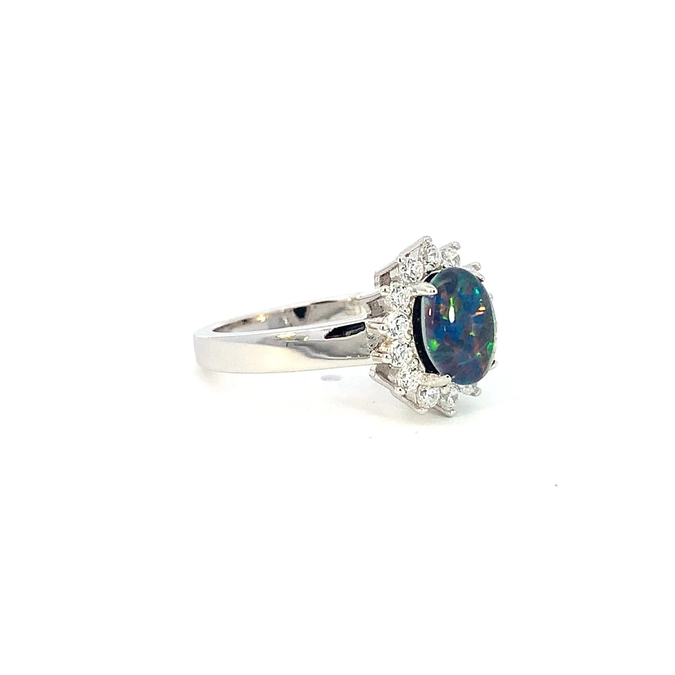 Sterling Silver 8x6mm Opal triplet cluster ring