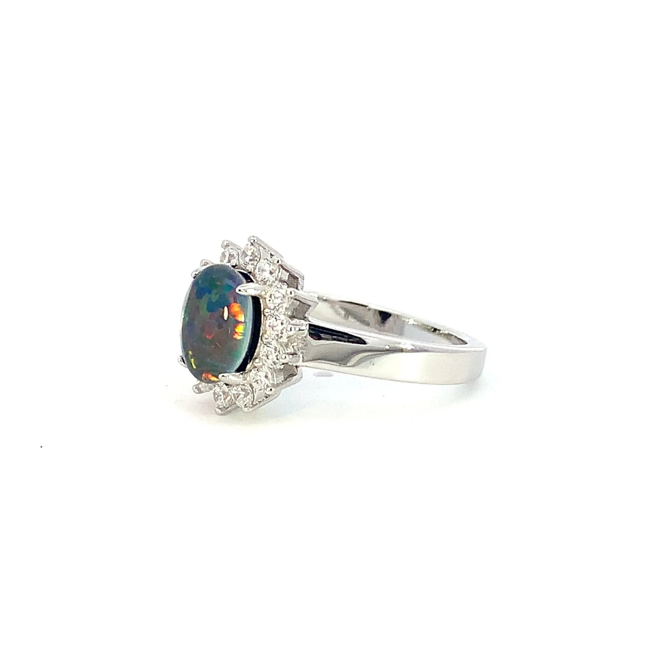 Sterling Silver 8x6mm Opal triplet cluster ring