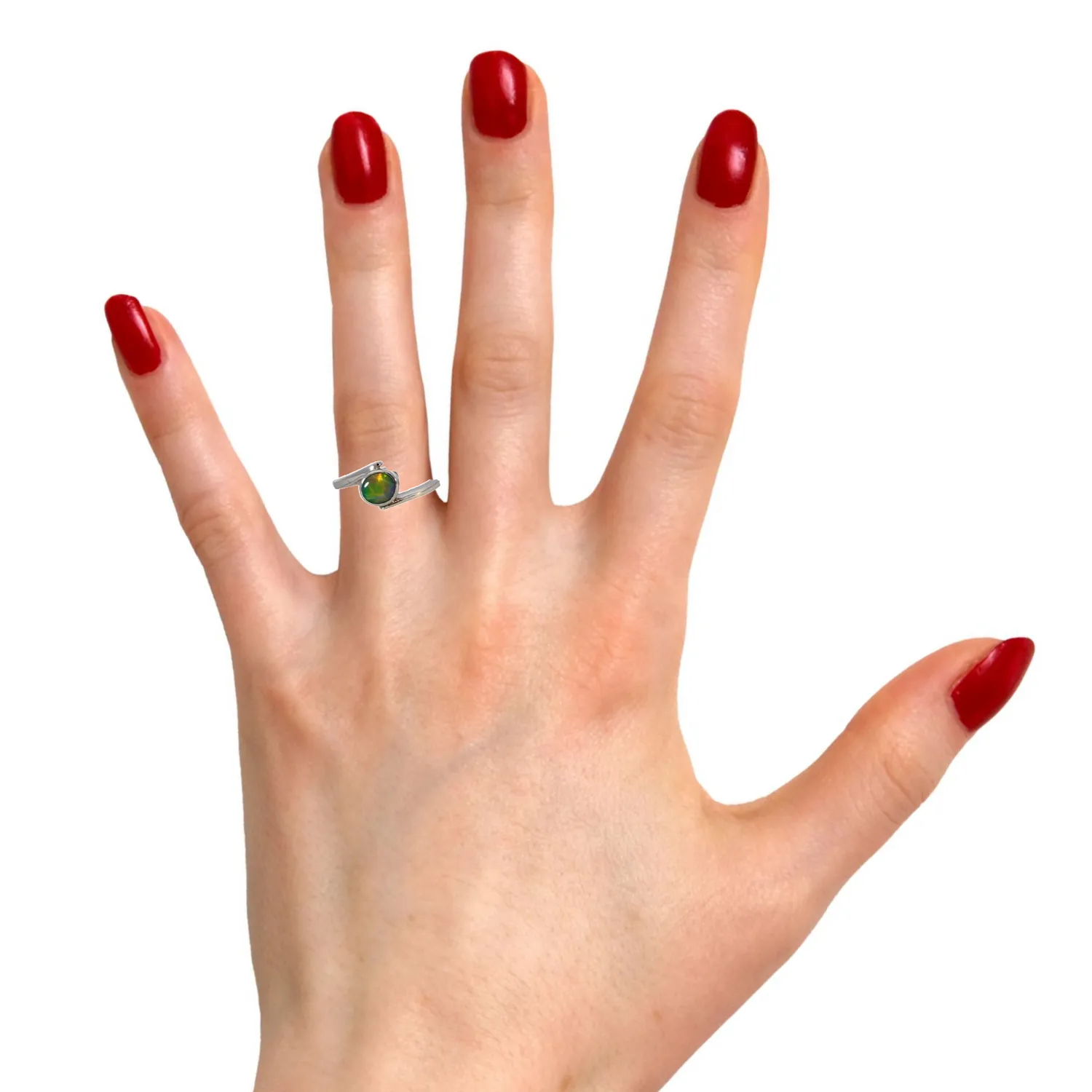Sterling Silver cross over black opal ring solitaire