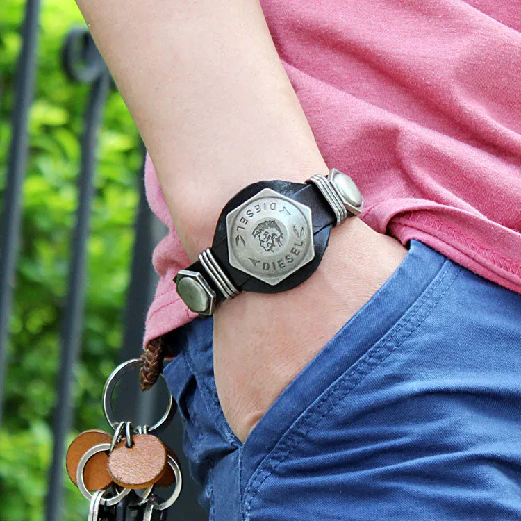 Summer style Men Jewelry Rock Punk Style Cool "Brave" Men Woman Genuine Leather Bracelet Hotsale Kull Bracelets
