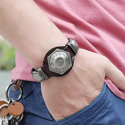 Summer style Men Jewelry Rock Punk Style Cool "Brave" Men Woman Genuine Leather Bracelet Hotsale Kull Bracelets