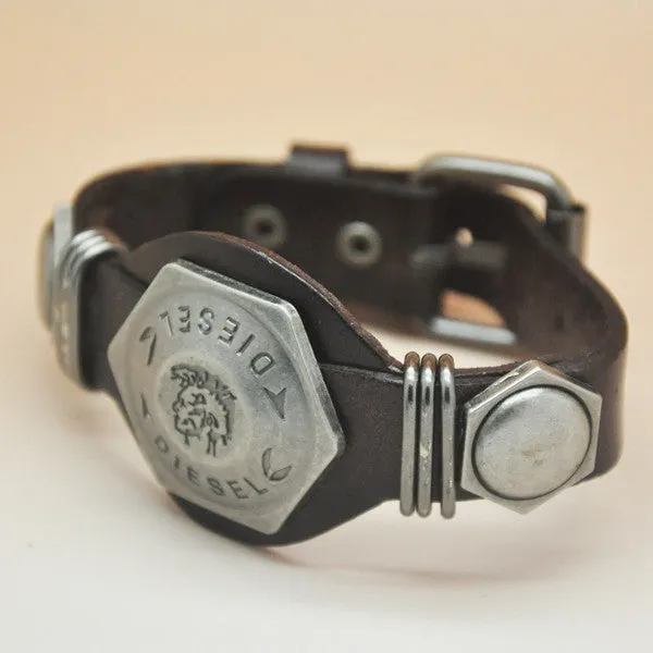 Summer style Men Jewelry Rock Punk Style Cool "Brave" Men Woman Genuine Leather Bracelet Hotsale Kull Bracelets