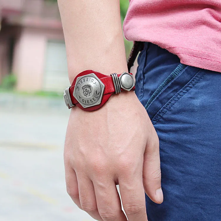 Summer style Men Jewelry Rock Punk Style Cool "Brave" Men Woman Genuine Leather Bracelet Hotsale Kull Bracelets