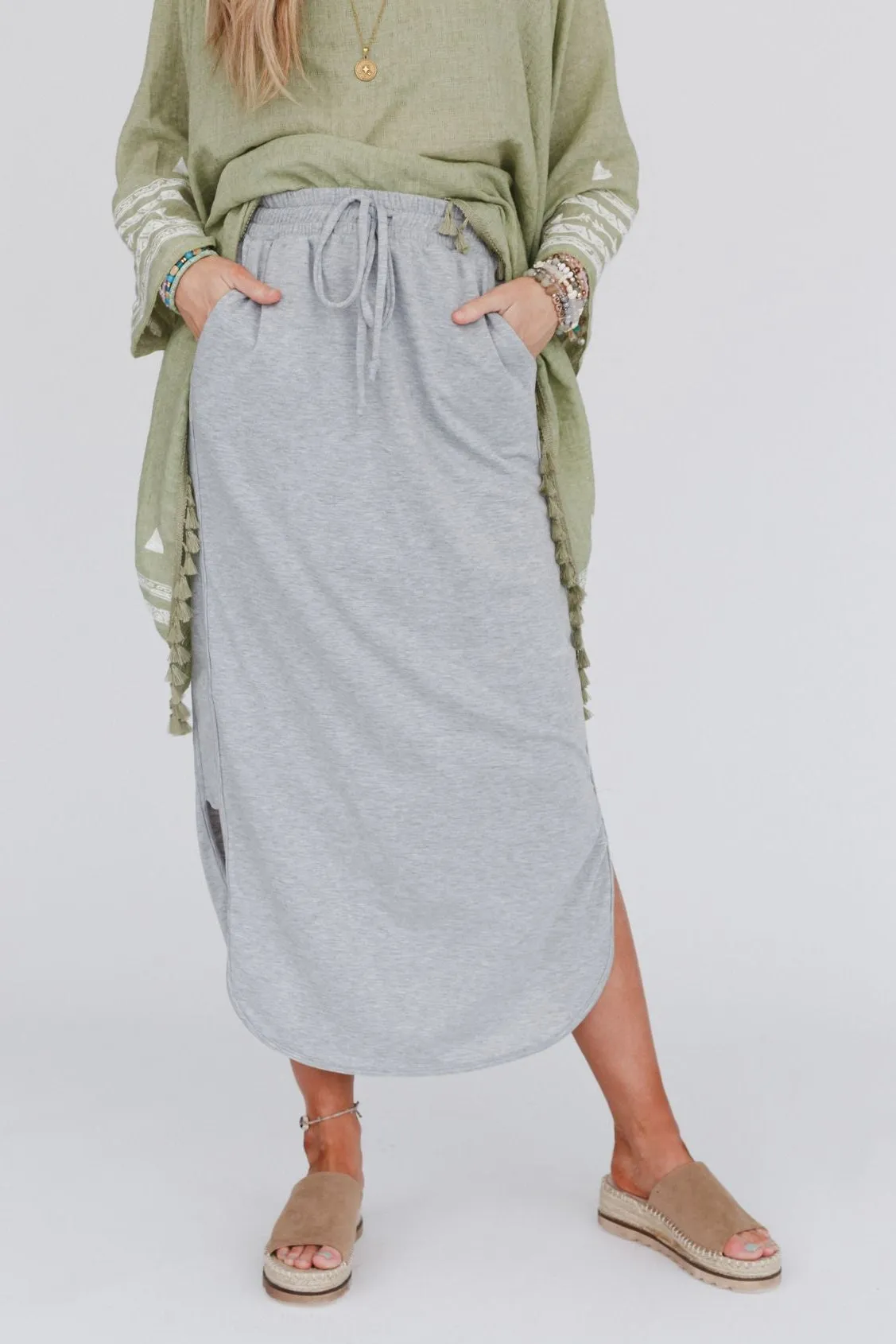 The Nest So Comfy Drawstring Maxi Skirt - Heather Gray