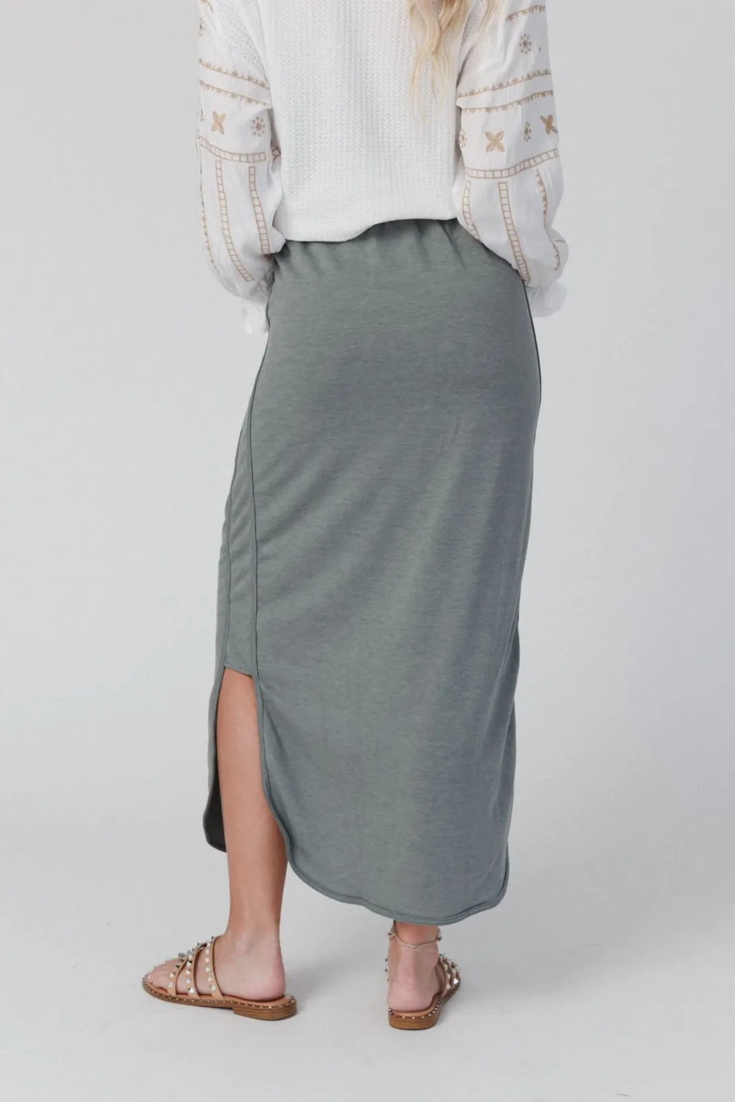 The Nest So Comfy Drawstring Maxi Skirt - Light Olive