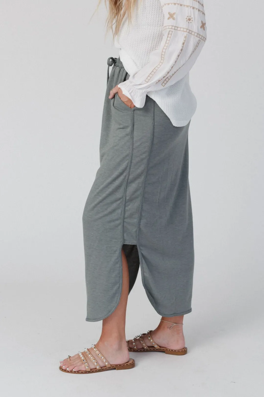 The Nest So Comfy Drawstring Maxi Skirt - Light Olive