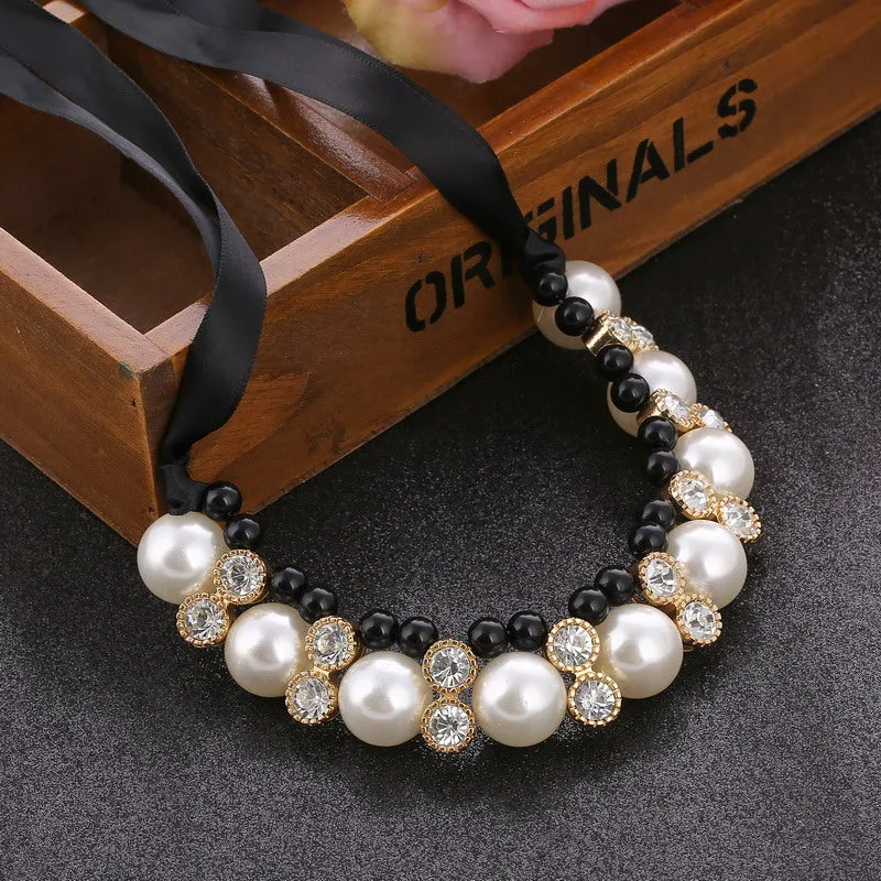 VenusFox Lace pearl Chain Choker Necklace