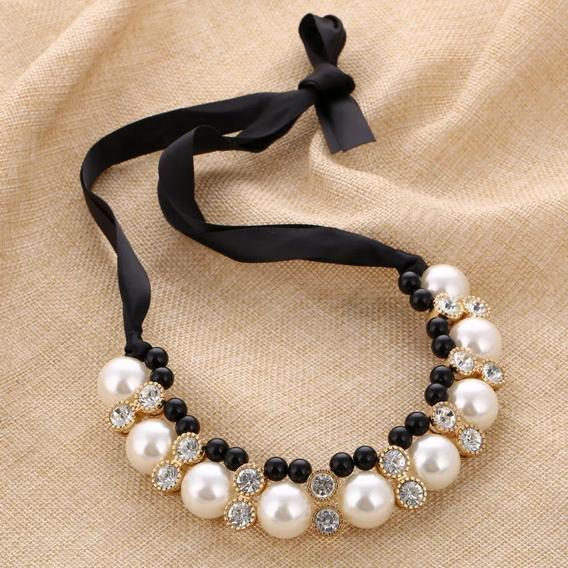 VenusFox Lace pearl Chain Choker Necklace