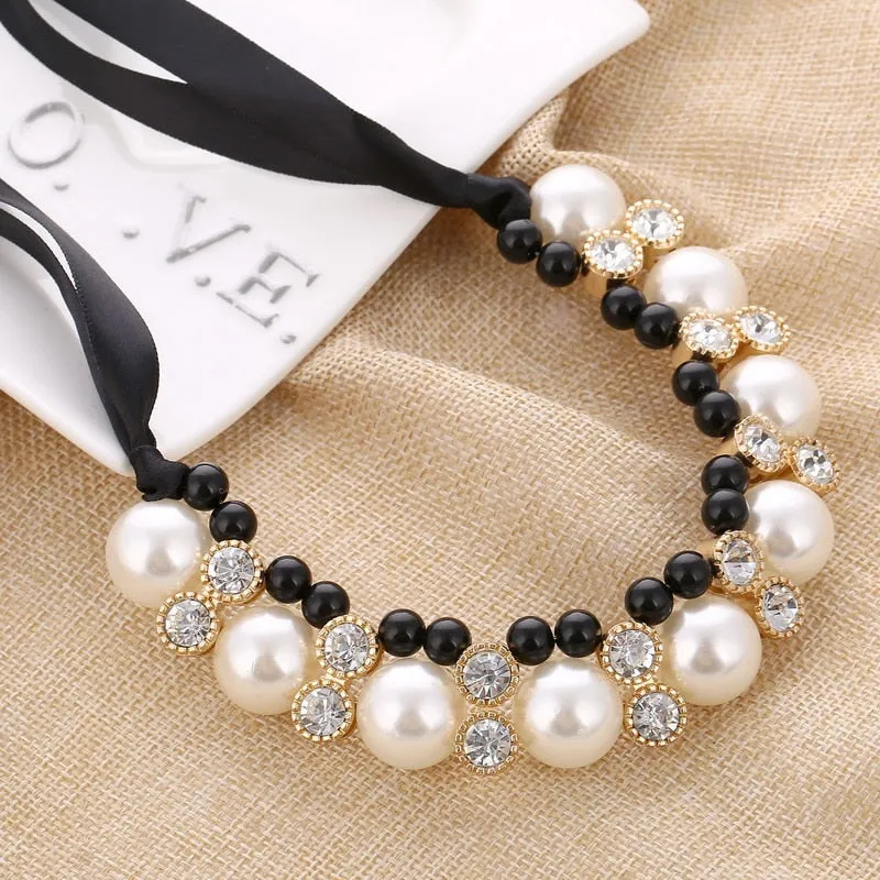 VenusFox Lace pearl Chain Choker Necklace