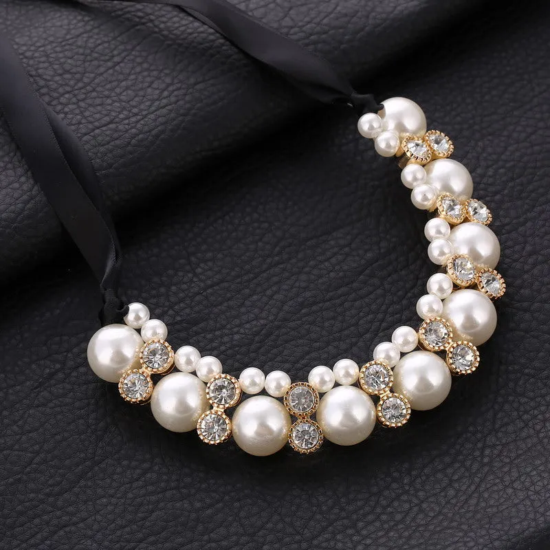 VenusFox Lace pearl Chain Choker Necklace