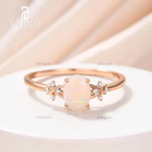 Vintage 1.5CT Oval Australian Opal Engagement Ring Diamond Vine Wedding Band