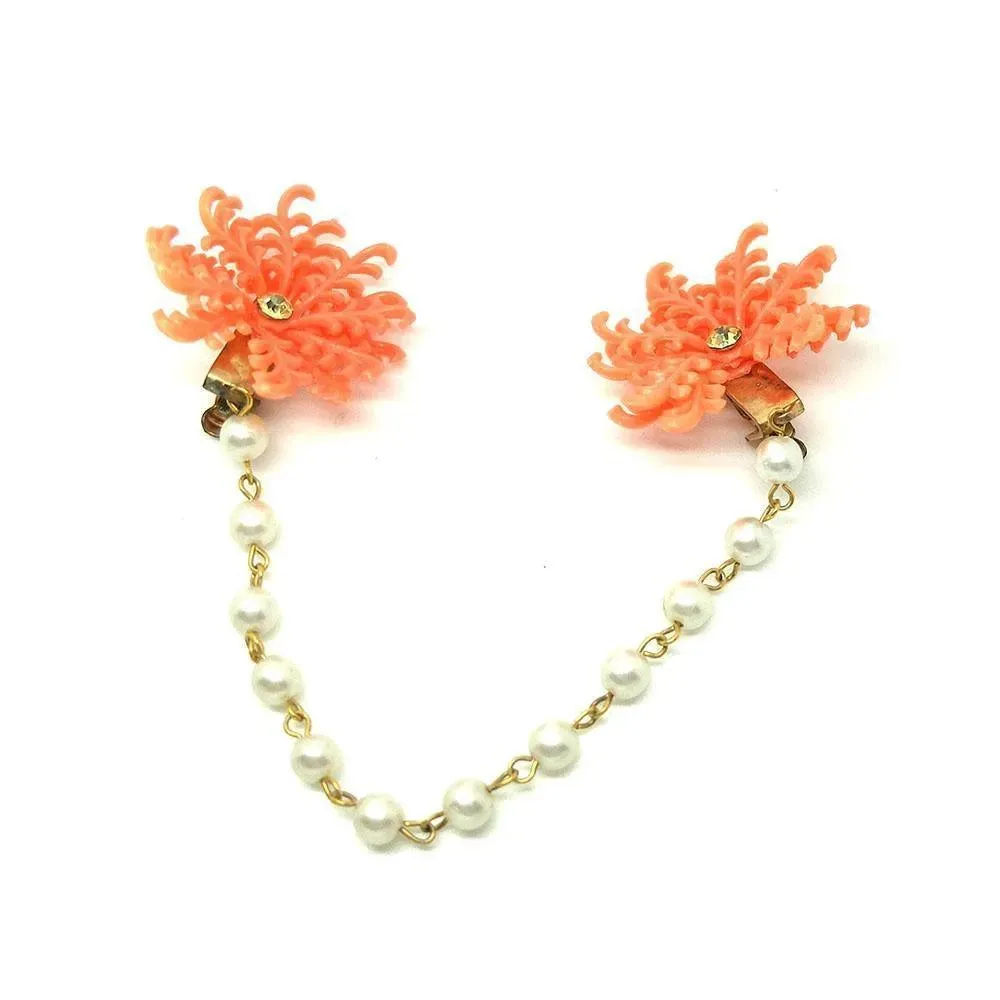Vintage 1950s Flower & Faux Pearl Cardigan Clips