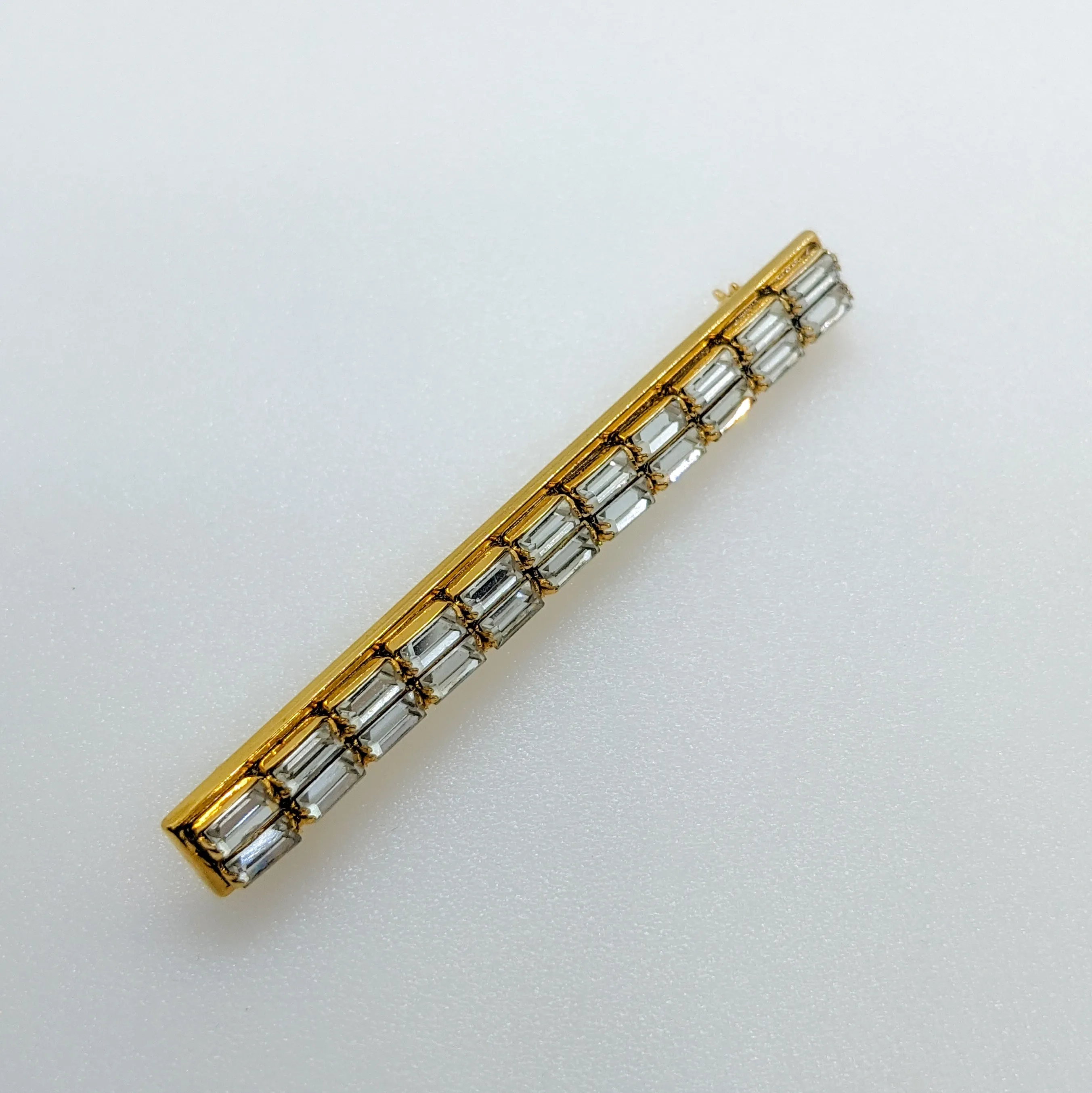 Vintage Bar Pin Brooch With Baguette Crystals