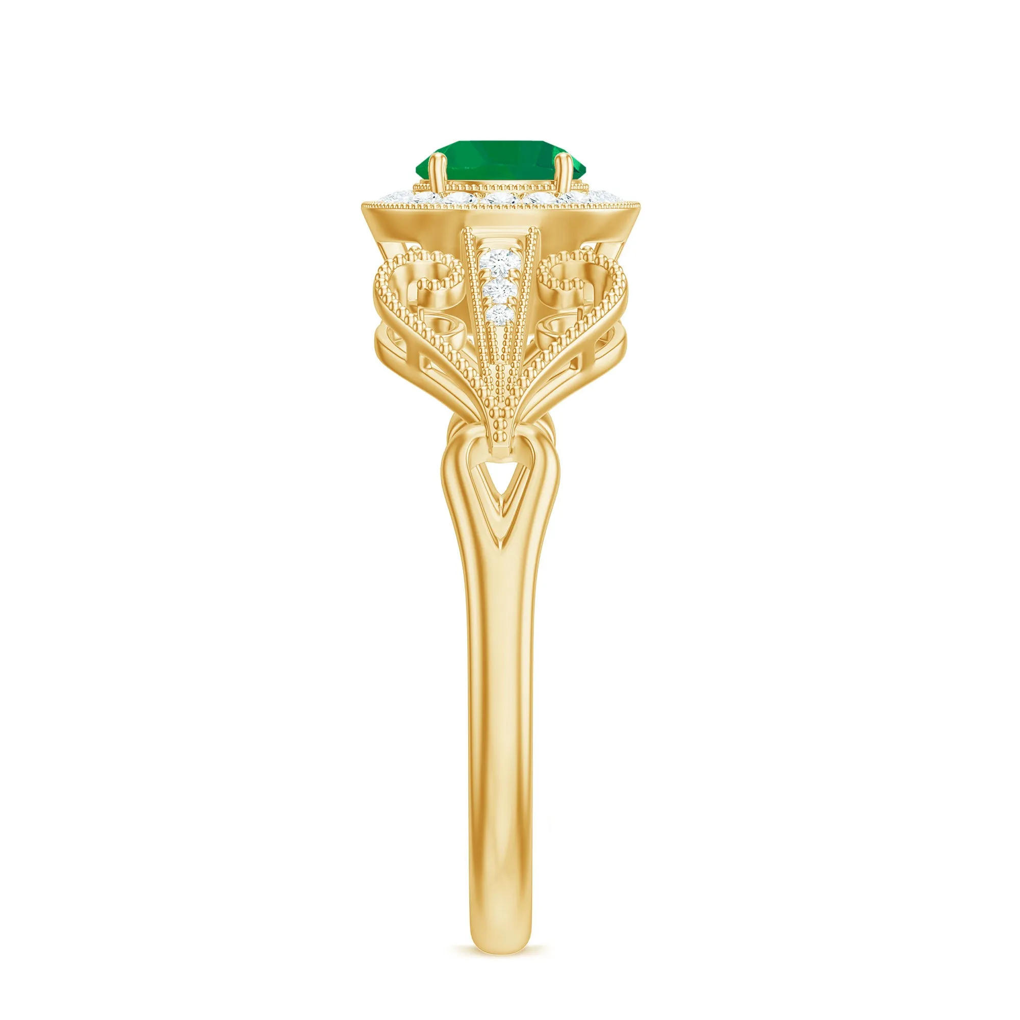 Vintage Inspired Emerald Engagement Ring with Diamond
