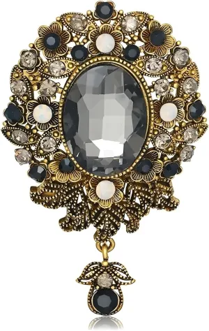 Vintage Teardrop Diamond Brooch Pin for Women Men Elegant Crystal Flower Brooch Pins Wedding Christmas Festival Ornament Jewelry Gift