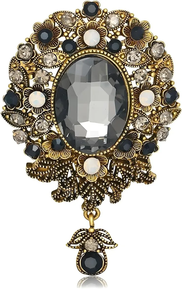 Vintage Teardrop Diamond Brooch Pin for Women Men Elegant Crystal Flower Brooch Pins Wedding Christmas Festival Ornament Jewelry Gift