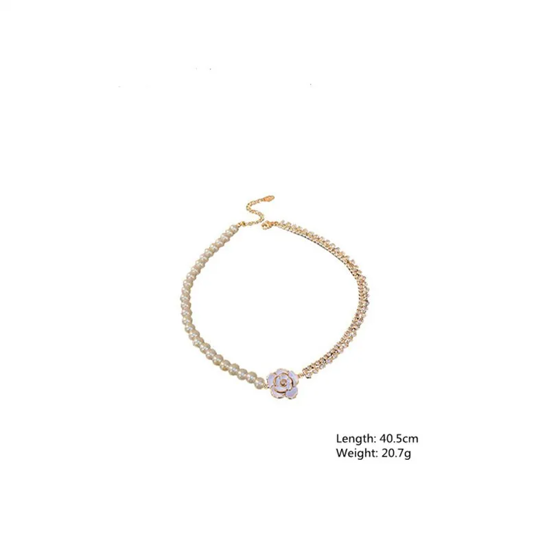 White Flower Crystal Choker Necklaces Pearl Chain Rhinestone Necklace