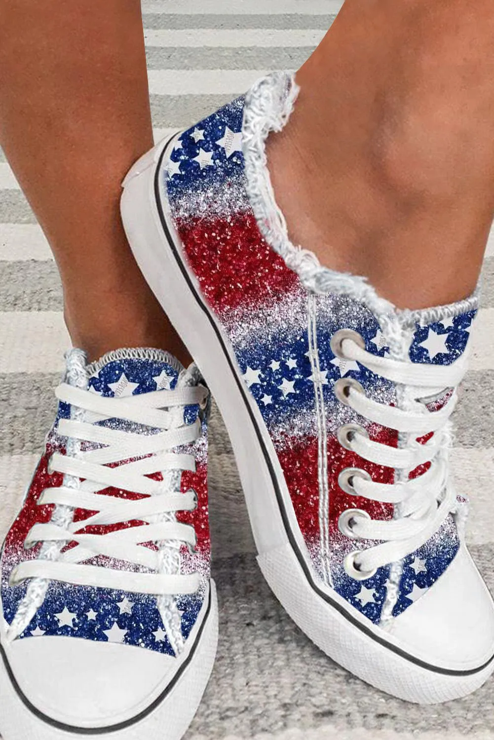Women's Stars and Stripes Print Flat Canvas Shoes